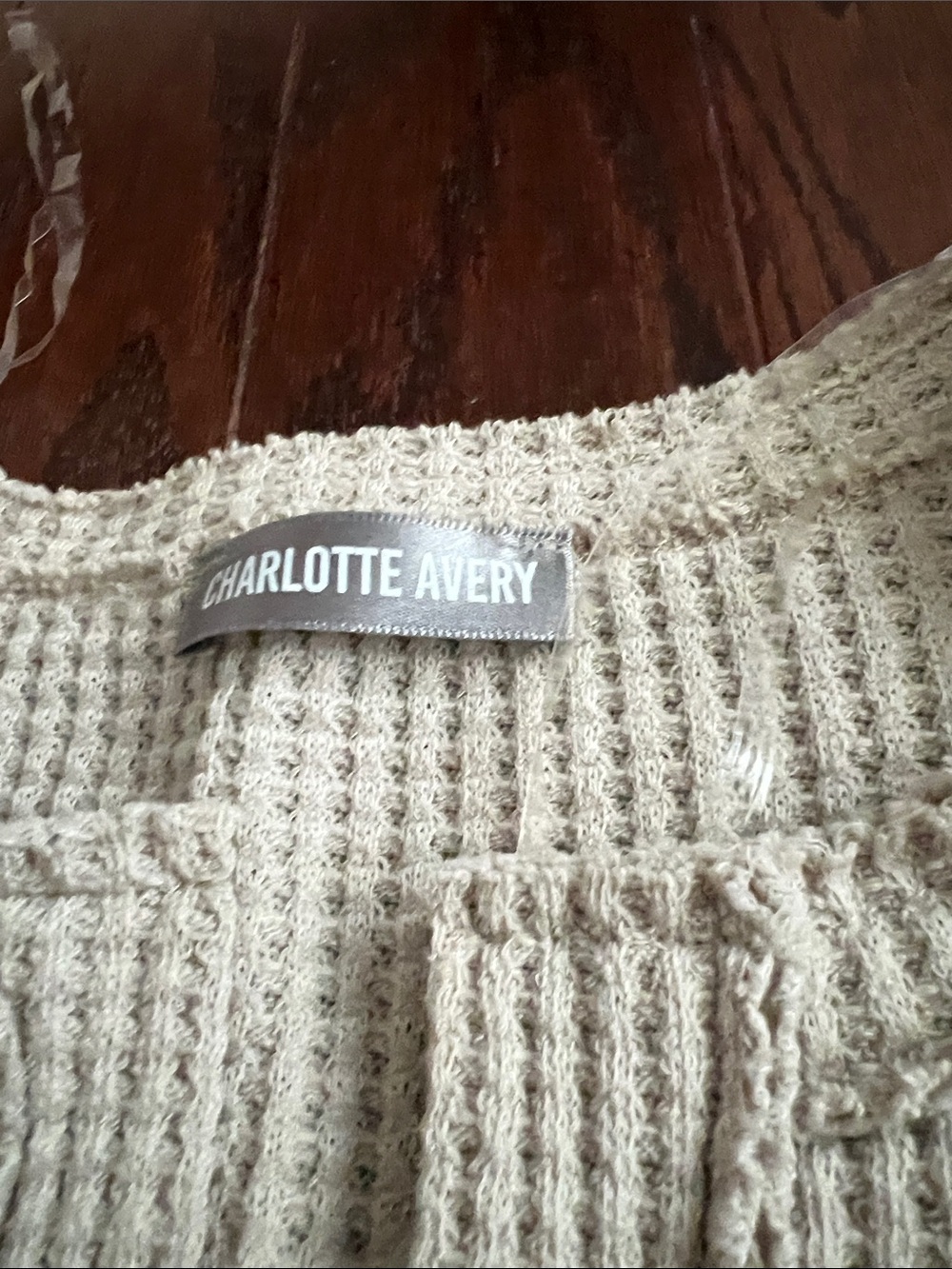 Charlotte Russe Cream Waffle-Knit Henley Long-Sleeve Top - Picture 2 of 3